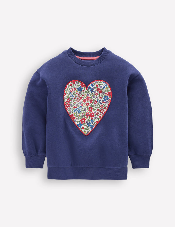 Bobbie Appliqué Sweatshirt-Starboard Blue Hearts