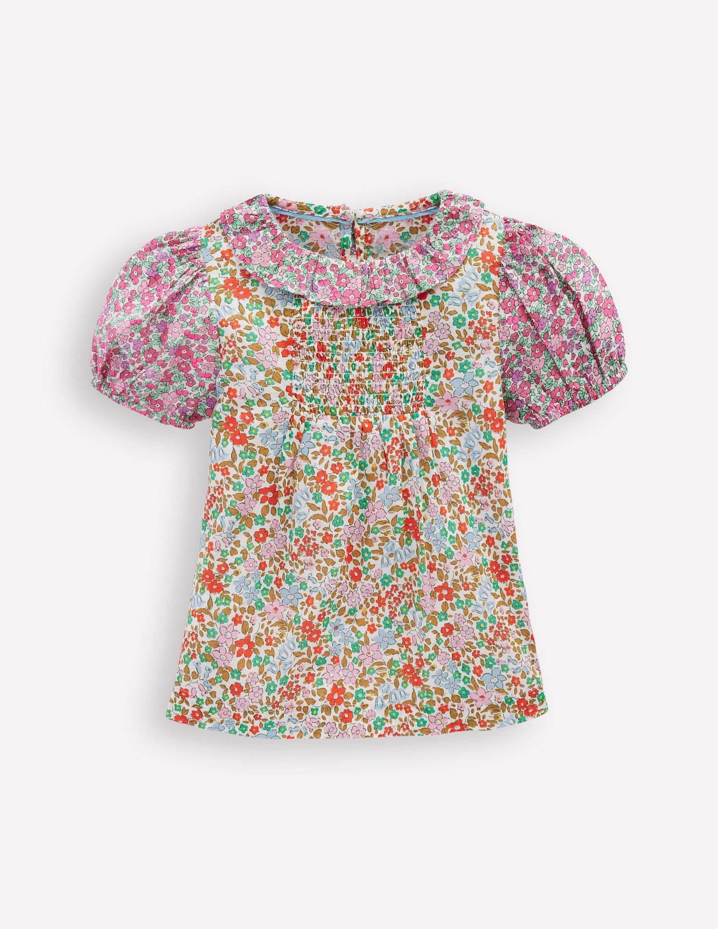 Smocked Frill Neck Blouse-Hotchpotch Floral