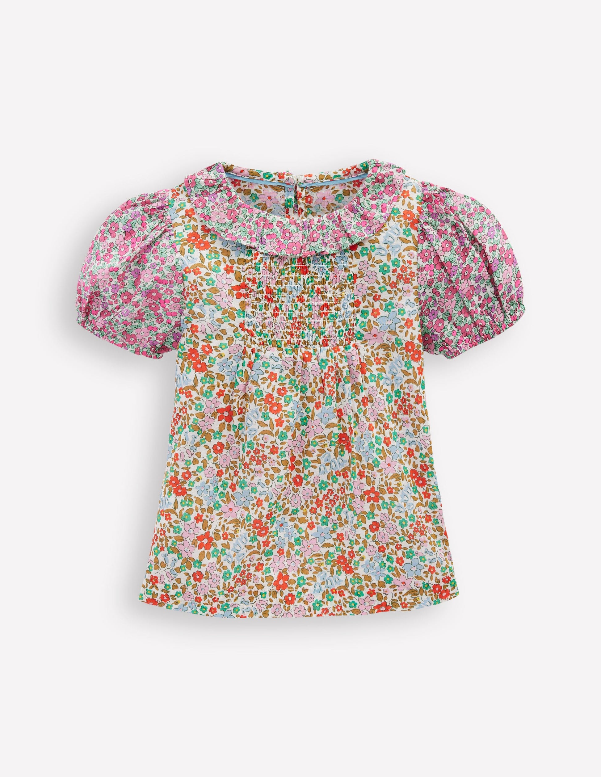 Smocked Frill Neck Blouse-Hotchpotch Floral-1