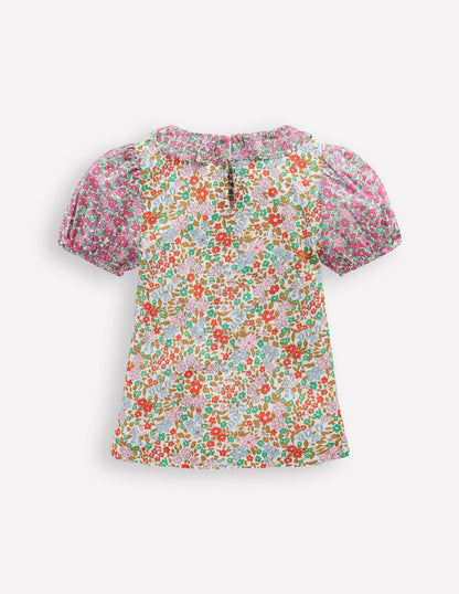 Smocked Frill Neck Blouse-Hotchpotch Floral-2