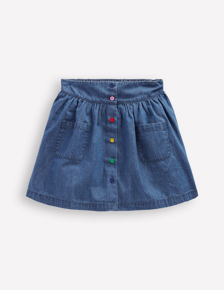 Button-through Mini Skirt-Denim