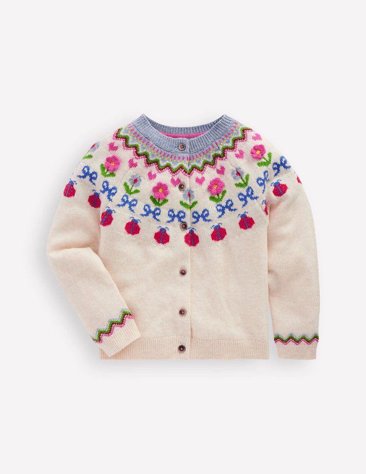 Edie Fair Isle Cardigan-Ecru Marl Flowers