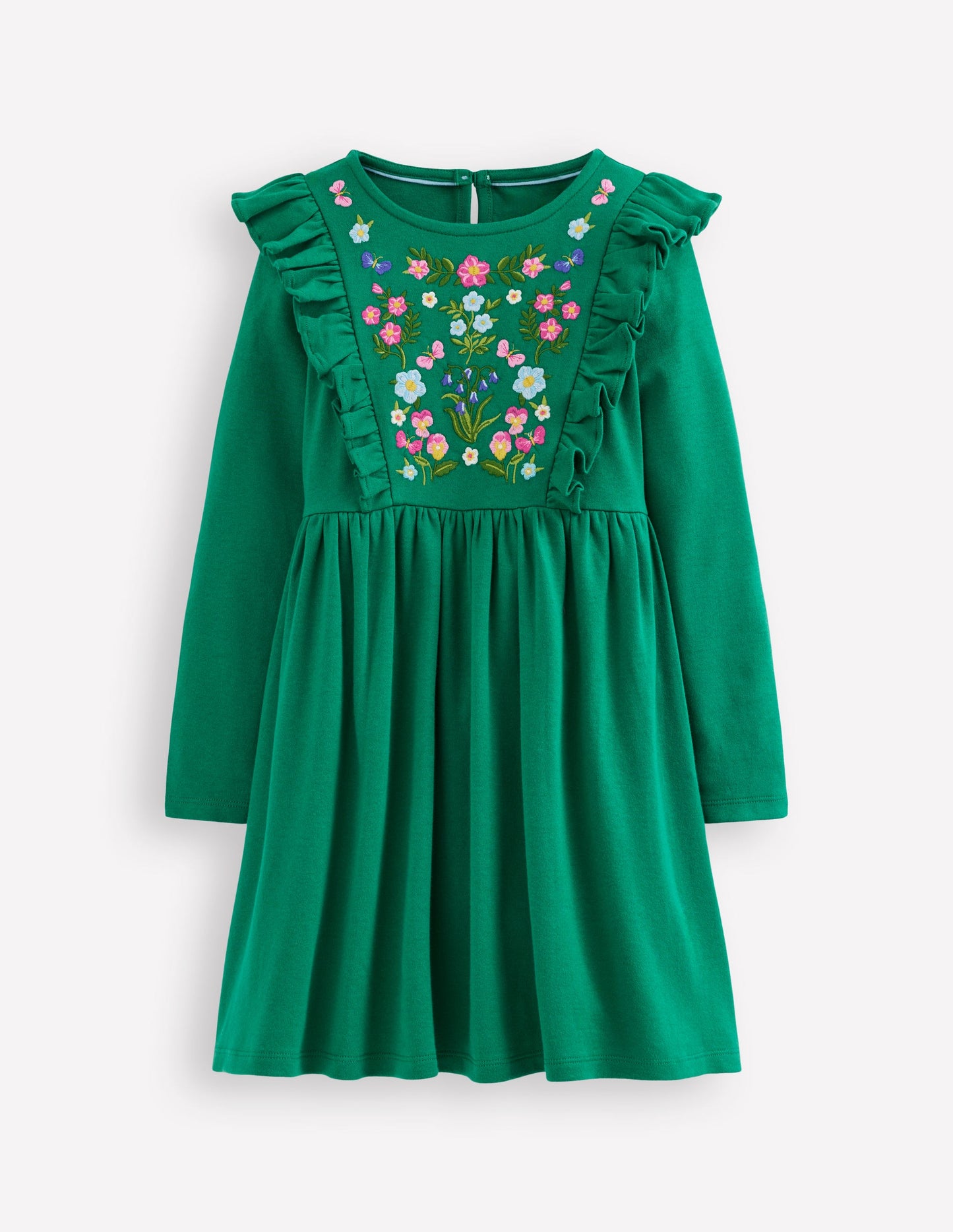 Embroidered Bodice Dress-Jewel Green