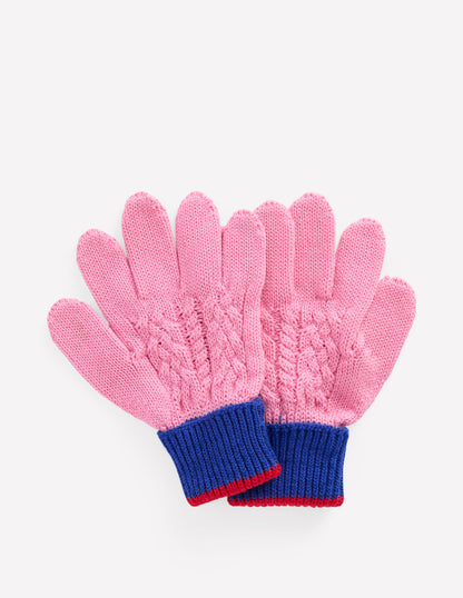 Knitted Gloves-Pink Colourblock-1