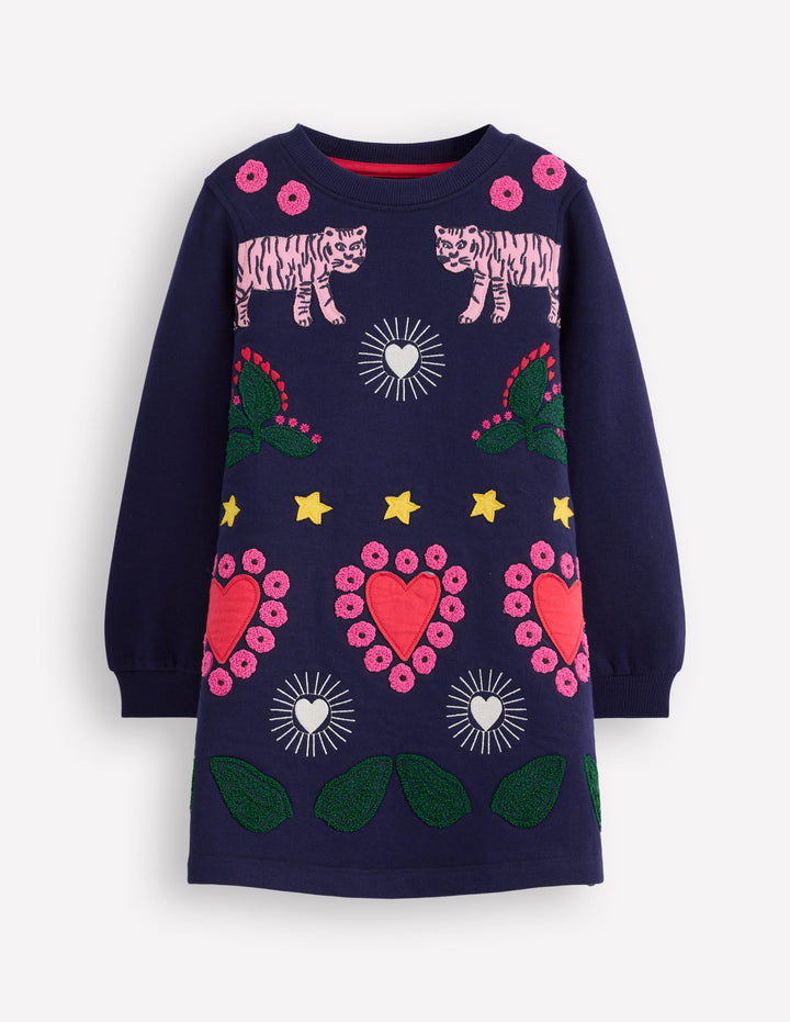 Ida Sweatshirt Appliqué Dress-College Navy Tigers