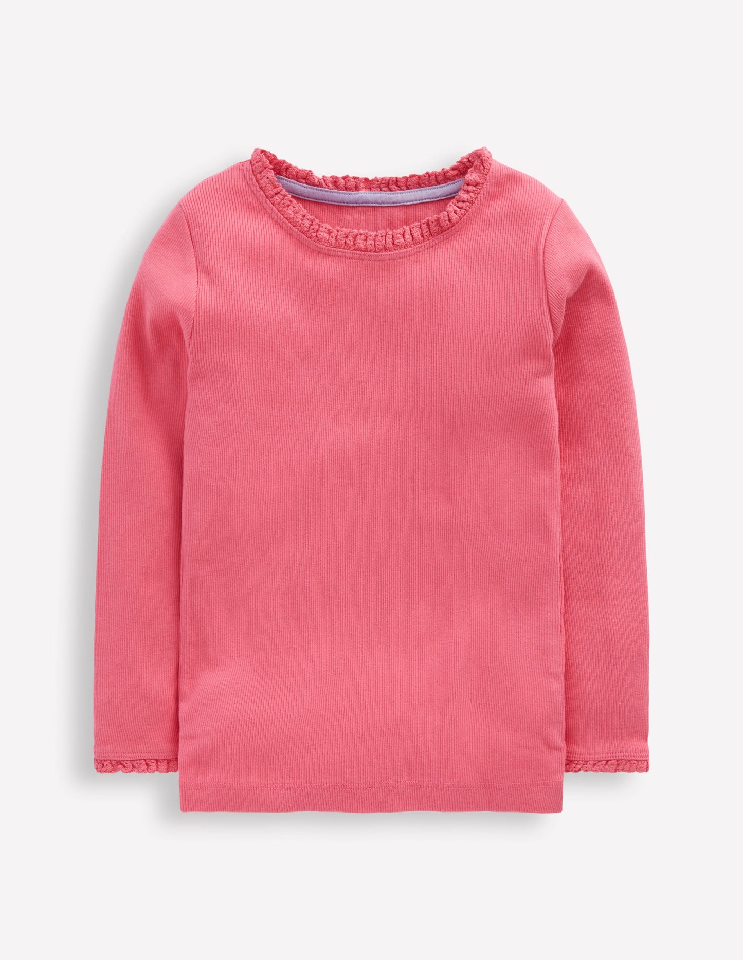 Ribbed Long Sleeve T-shirt-Rose Pink