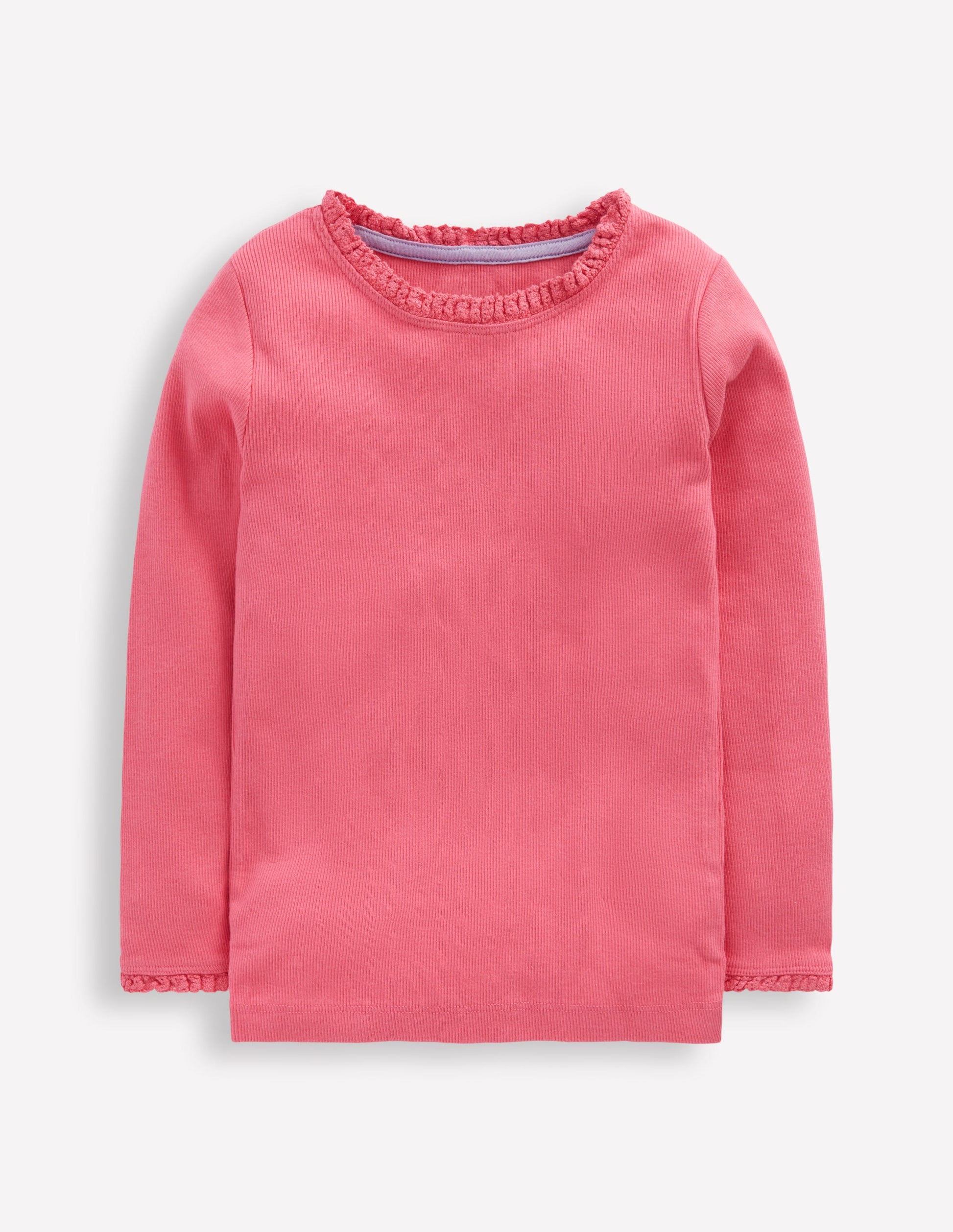 Ribbed Long Sleeve T-shirt-Rose Pink-1