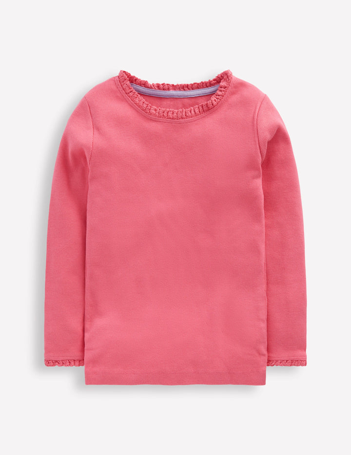Ribbed Long Sleeve T-shirt-Rose Pink