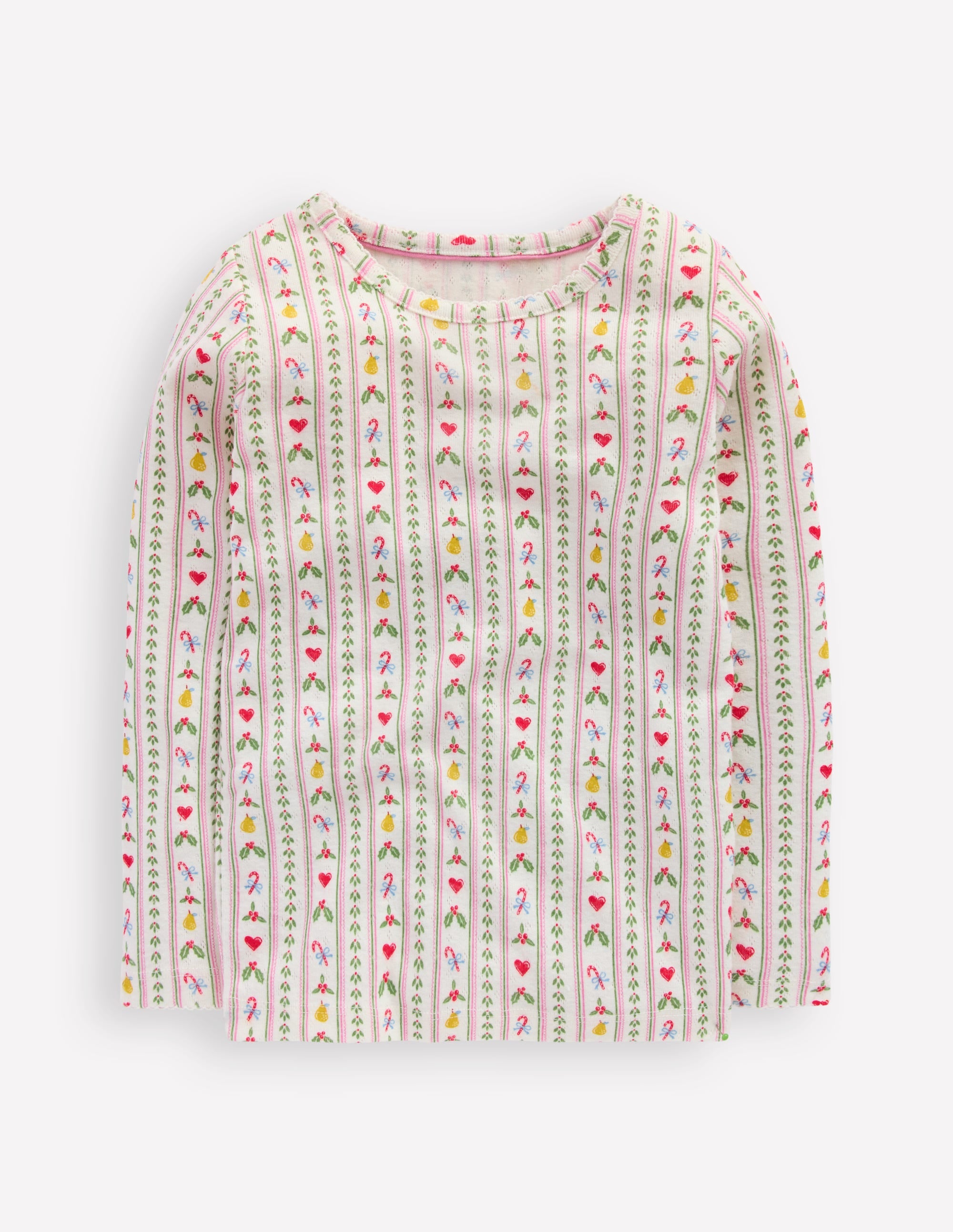Long Sleeve Pointelle Top-Soft Ivory Nutcracker Stripe - Image 1