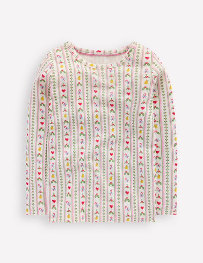 Long Sleeve Pointelle Top-Soft Ivory Nutcracker Stripe-1