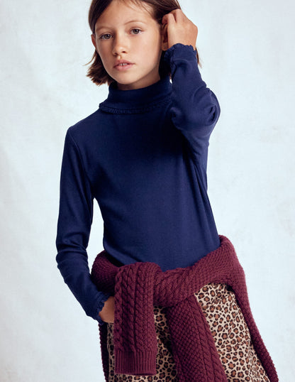 Ribbed Roll Neck Top-College Navy-1