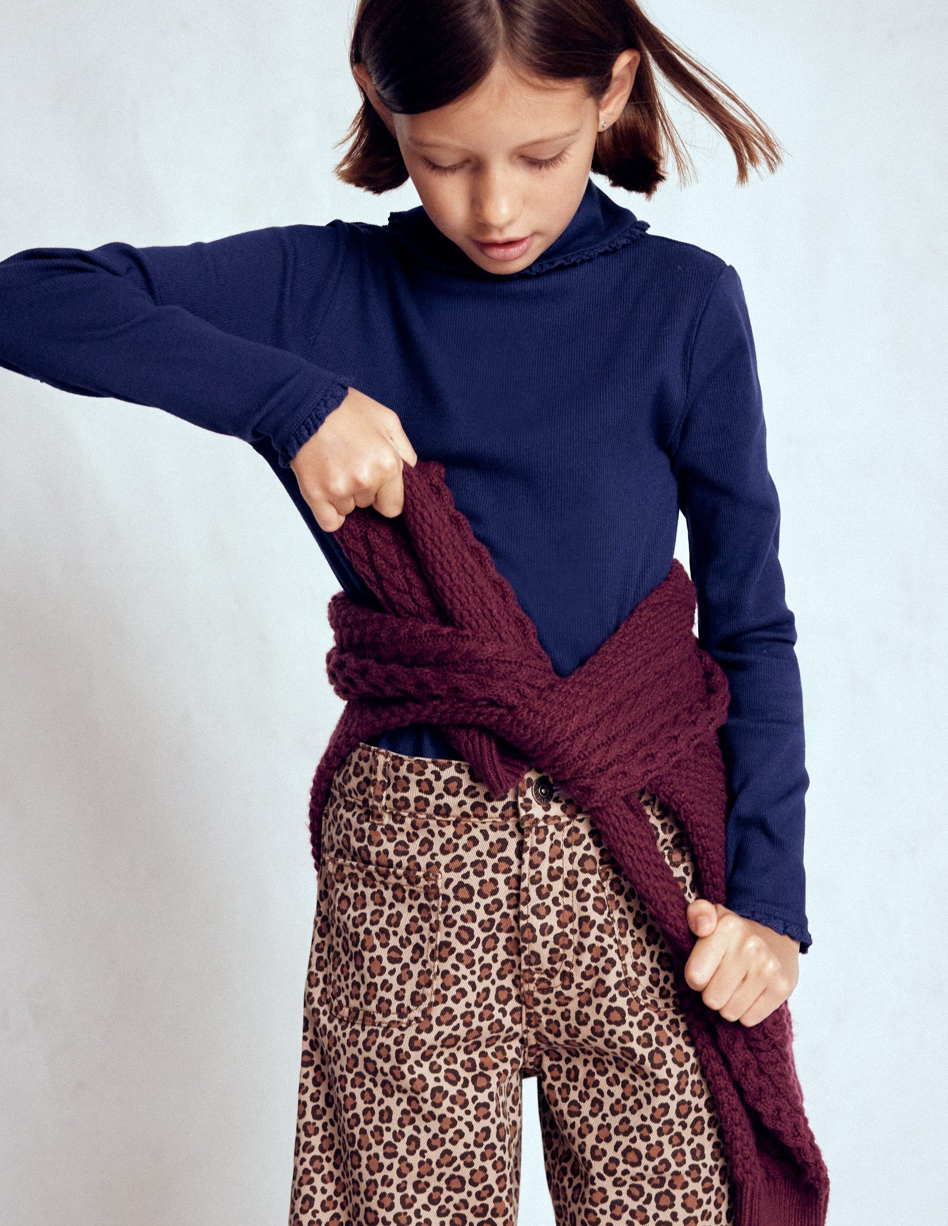 Ribbed Roll Neck Top-College Navy-2