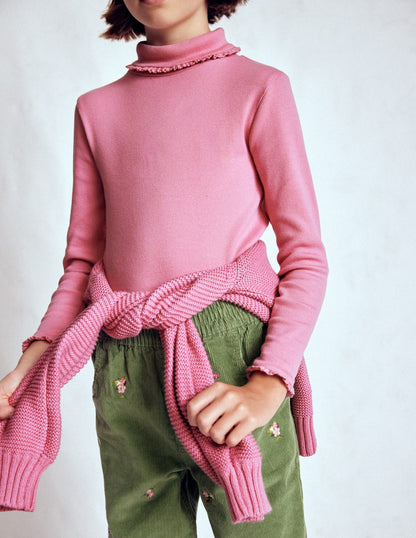 Ribbed Roll Neck Top-Pink Haze-2