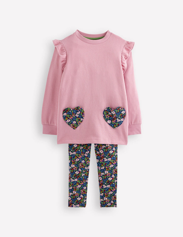 Heart Pocket Tunic Set-Berry Floral