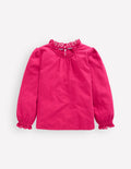 Broderie Trim Jersey Top-Cherry Jam