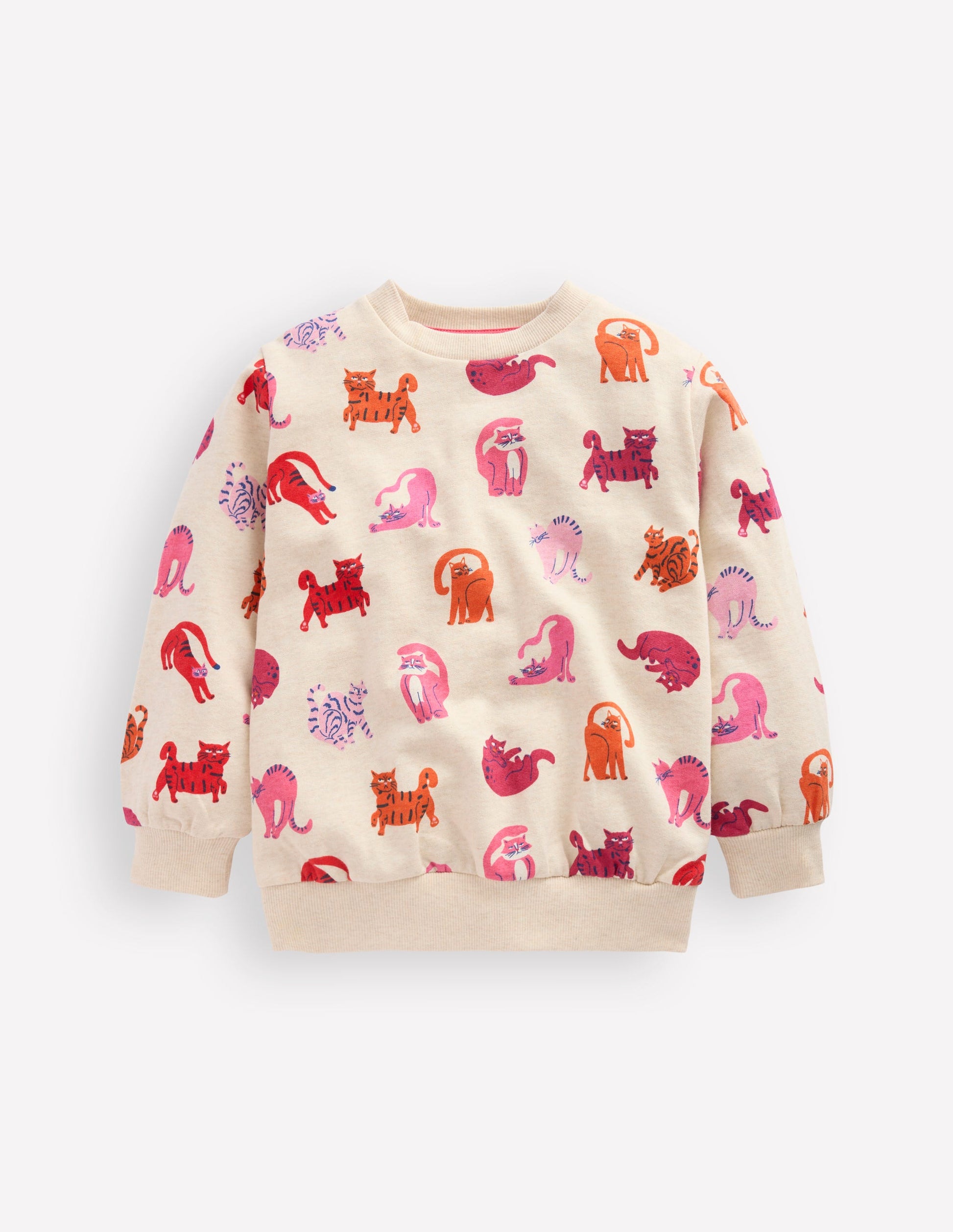 Printed Sweatshirt-Oatmeal Marl Cats-1