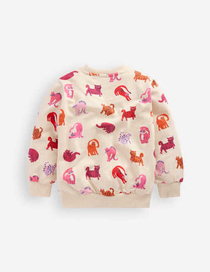 Printed Sweatshirt-Oatmeal Marl Cats-2