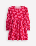 Posie Long Sleeve Jersey Dress-Rockabilly Red Festive Fun