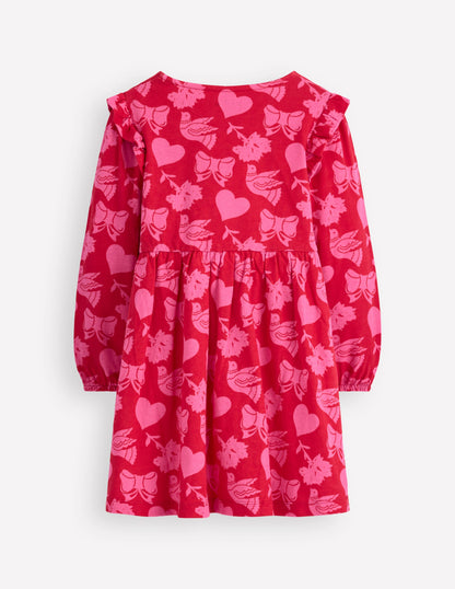 Posie Long Sleeve Jersey Dress-Rockabilly Red Festive Fun-2