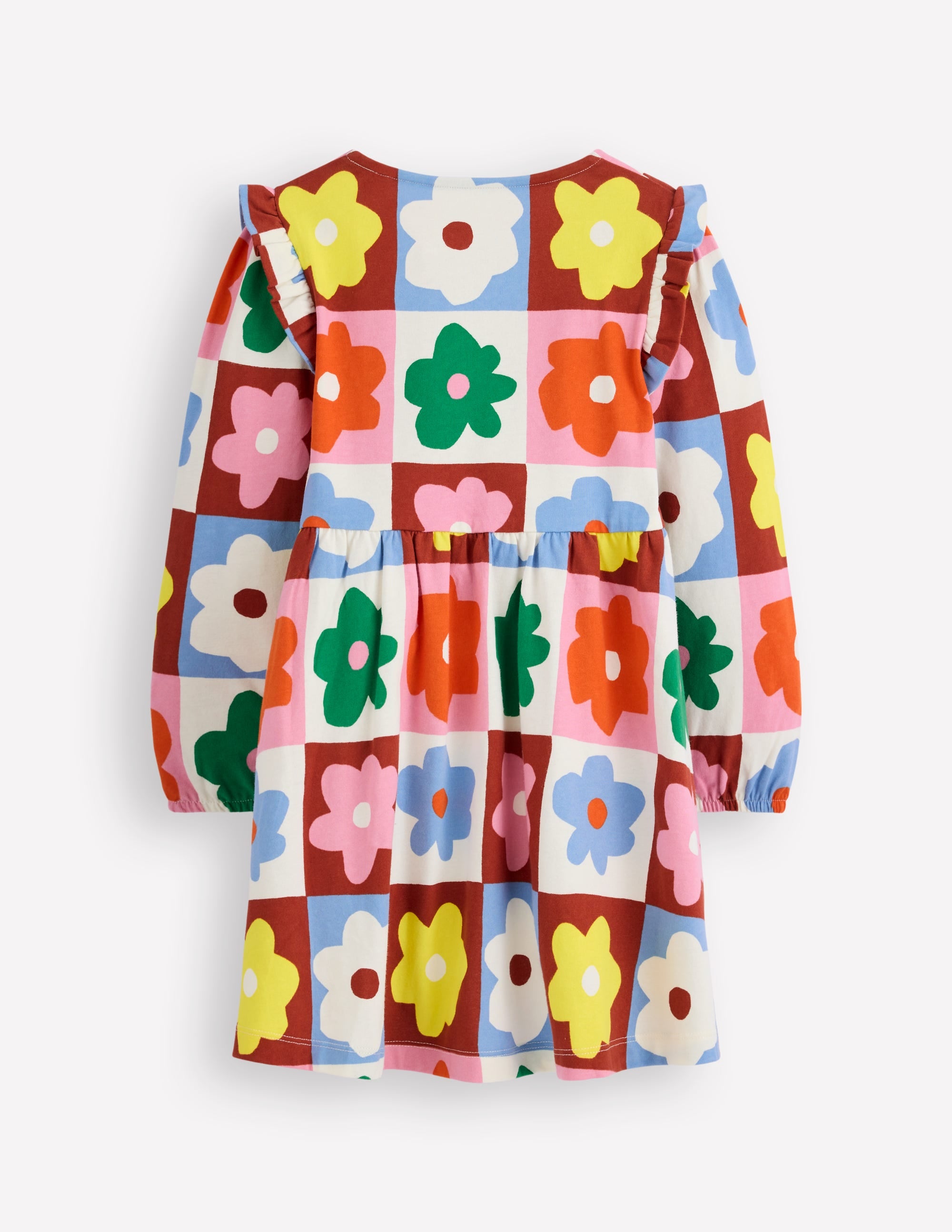 Posie Long Sleeve Jersey Dress-Multi Flower Check - Image 2