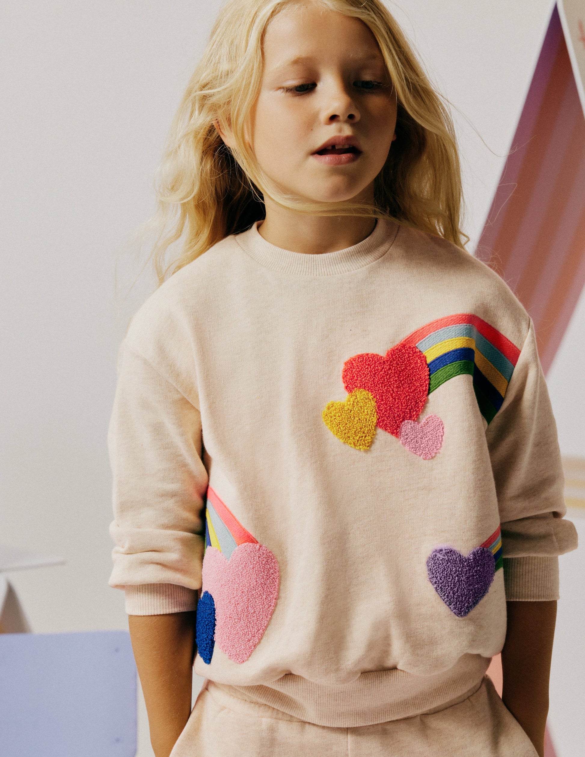 Bobbie Appliqué Sweatshirt-Ivory Rainbows-1