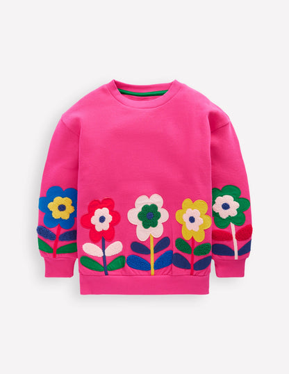 Bobbie Appliqué Sweatshirt-Raspberry Pink Flowers-1