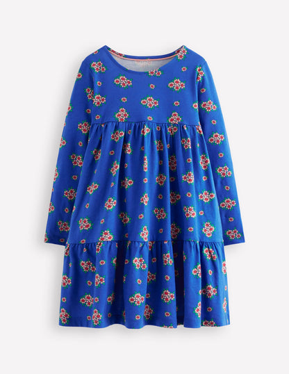 Ariel Long Sleeve Twirly Dress-Blue Flowerbunch-1
