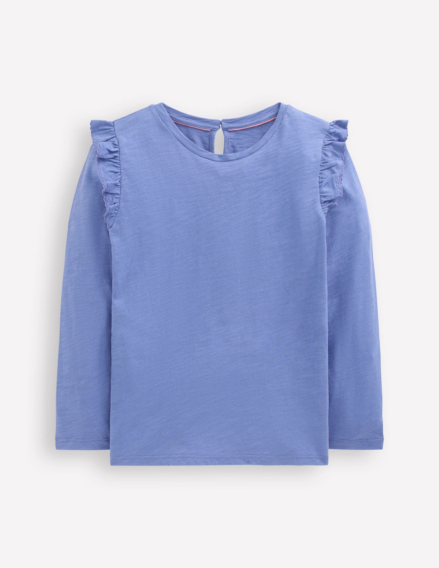 Frill Sleeve Slub Top-Soft Blue