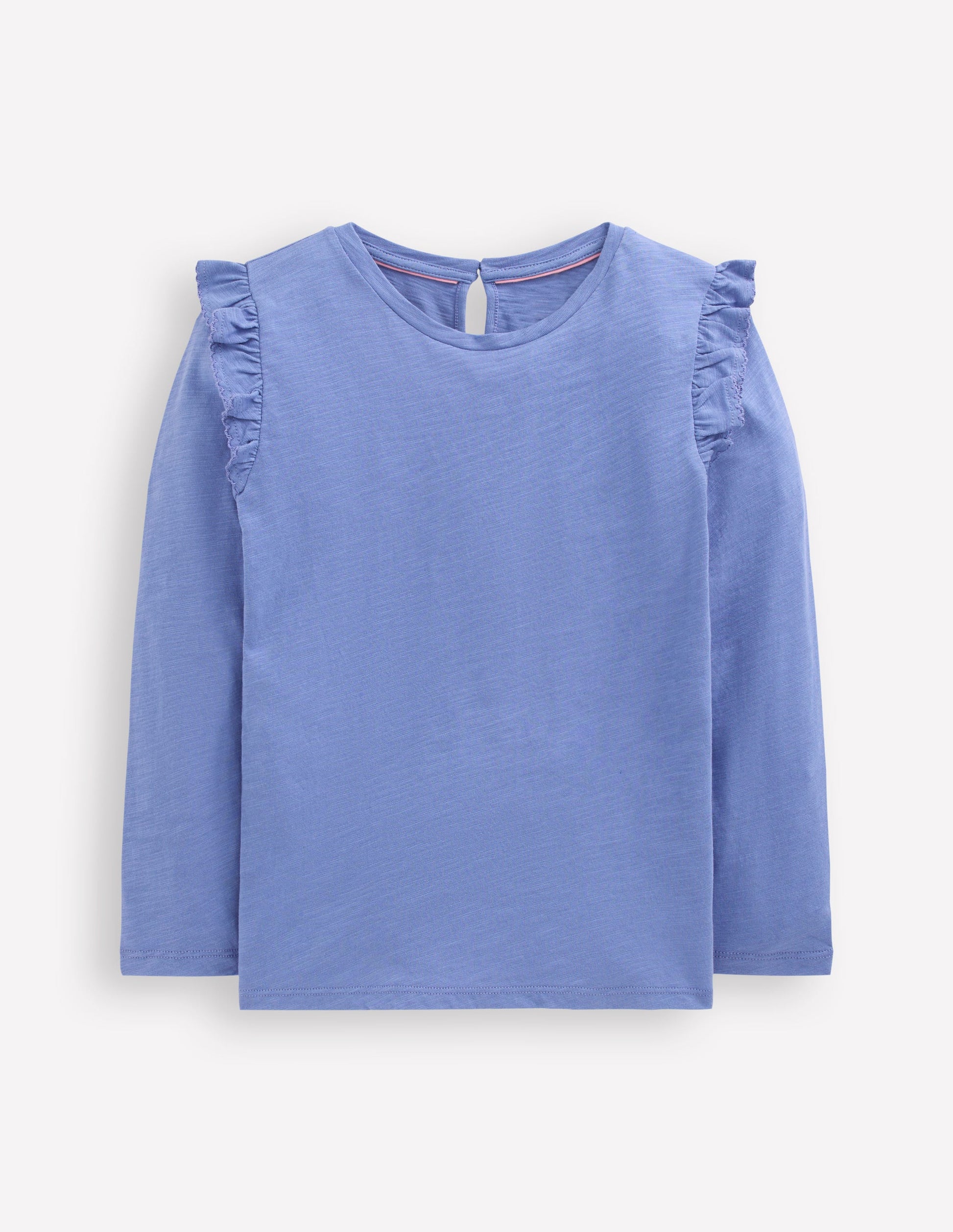 Frill Sleeve Slub Top-Soft Blue-1