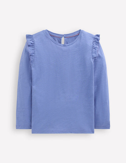 Frill Sleeve Slub Top-Soft Blue-1