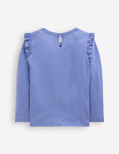 Frill Sleeve Slub Top-Soft Blue-2