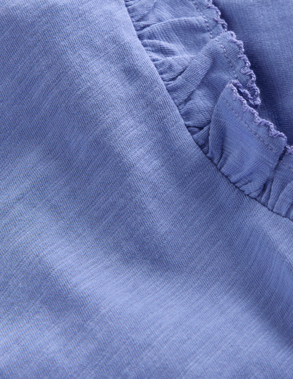 Frill Sleeve Slub Top-Soft Blue-3