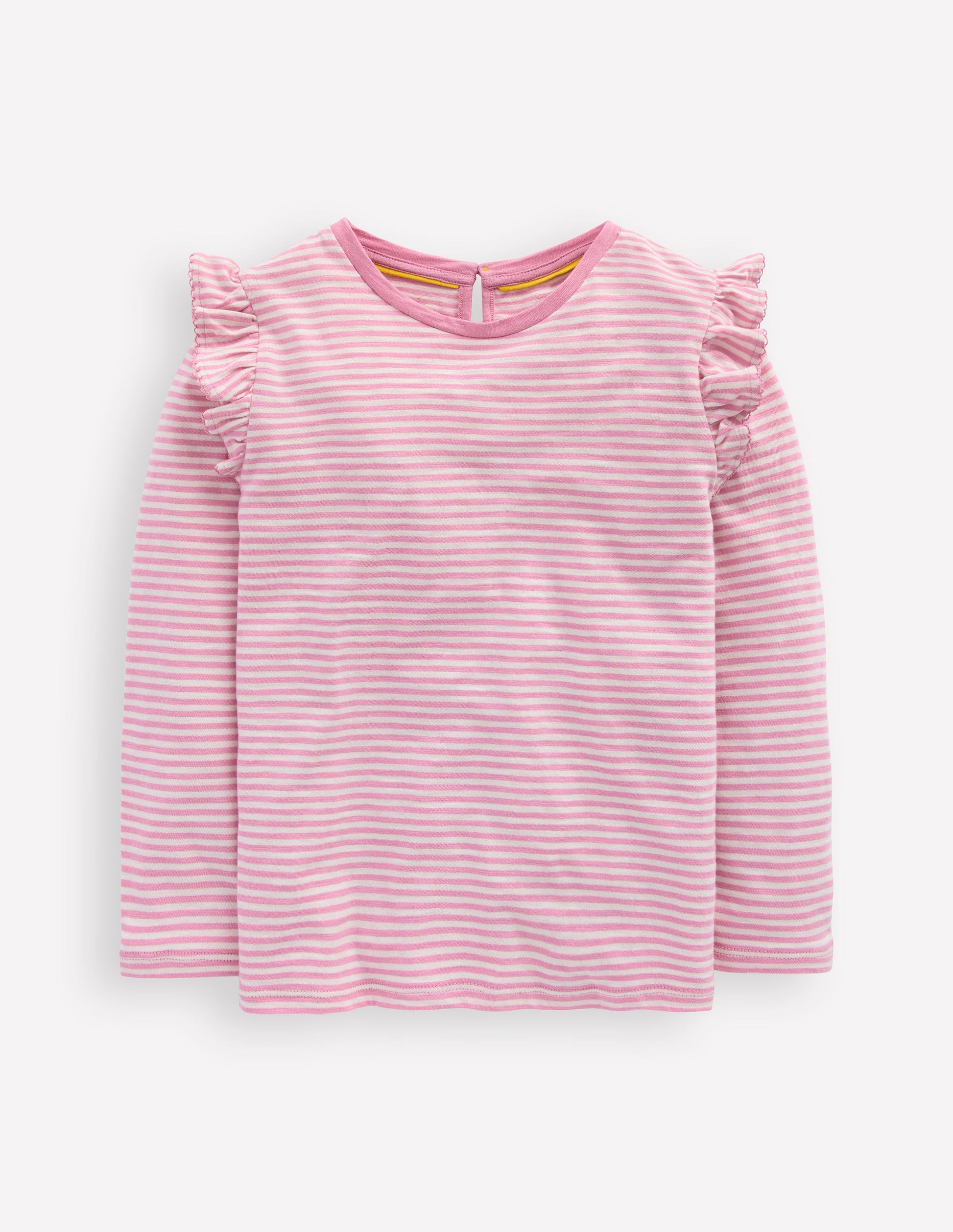 Frill Sleeve Slub Top-Soft Ivory/Pink Haze Stripe-1