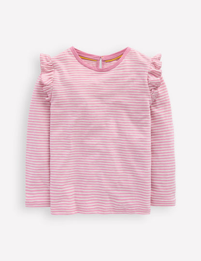 Frill Sleeve Slub Top-Soft Ivory/Pink Haze Stripe-1
