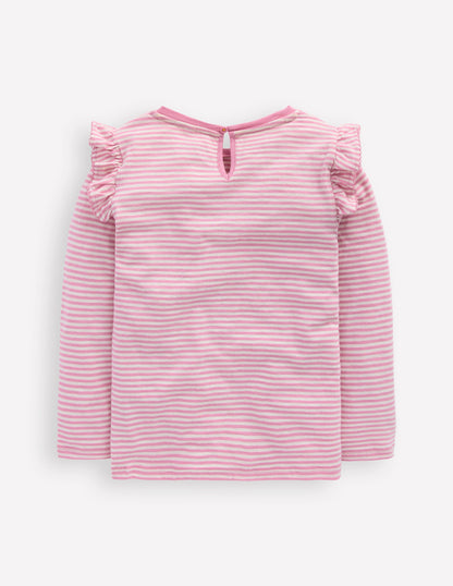 Frill Sleeve Slub Top-Soft Ivory/Pink Haze Stripe-2