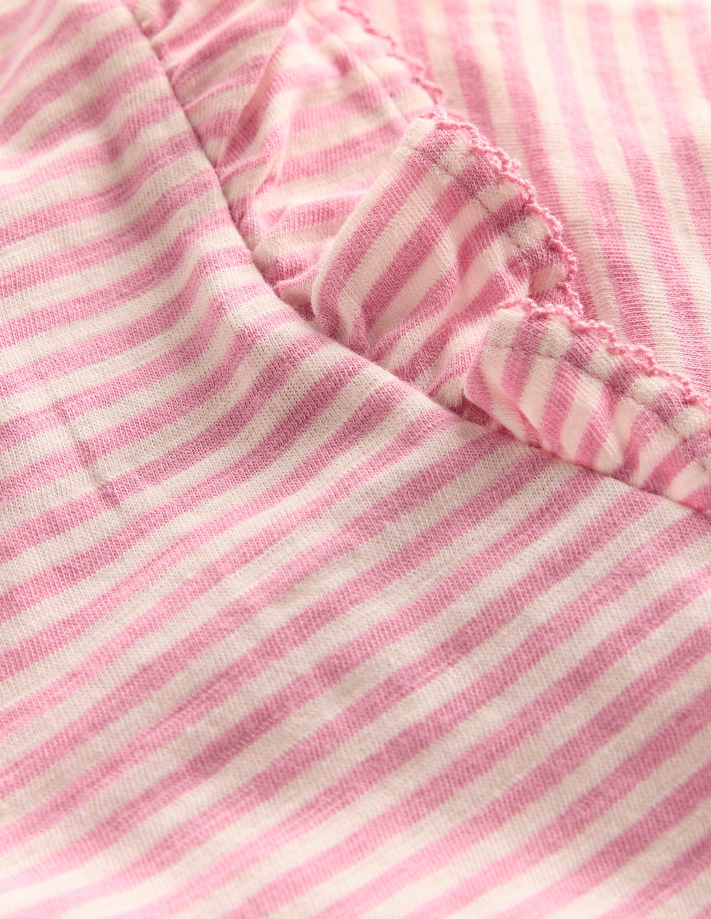 Frill Sleeve Slub Top-Soft Ivory/Pink Haze Stripe
