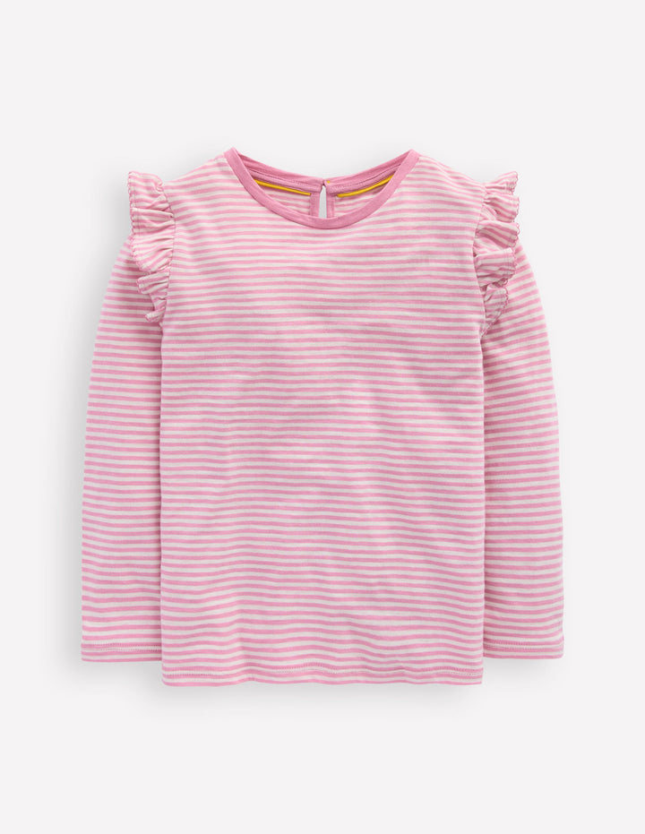 Frill Sleeve Slub Top-Soft Ivory/Pink Haze Stripe
