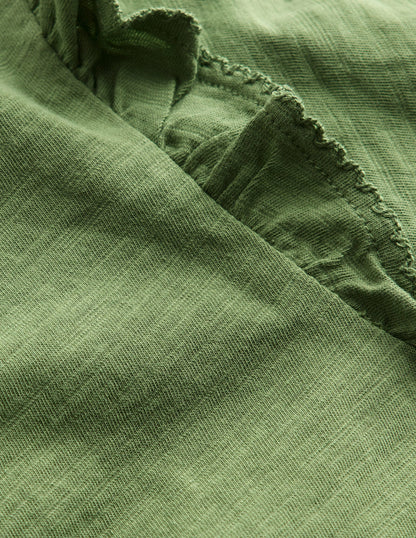 Frill Sleeve Slub Top-Safari Green-3