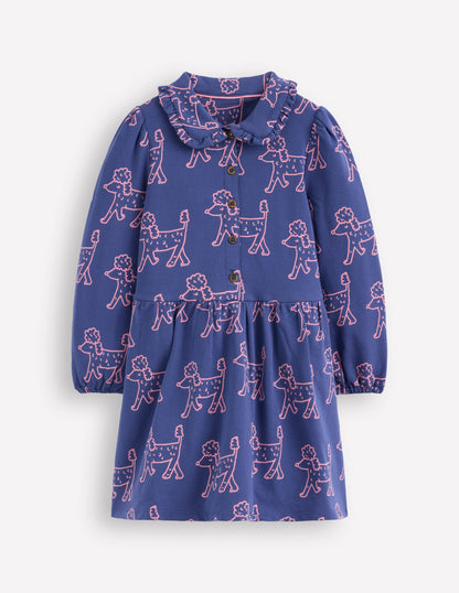 Cosy Jersey Shirt Dress-Starboard Blue Poodles-1