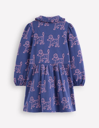 Cosy Jersey Shirt Dress-Starboard Blue Poodles-2