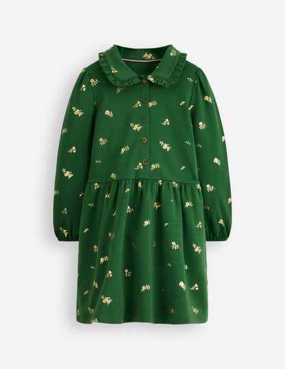 Cosy Jersey Shirt Dress-Green Foil Floral-1
