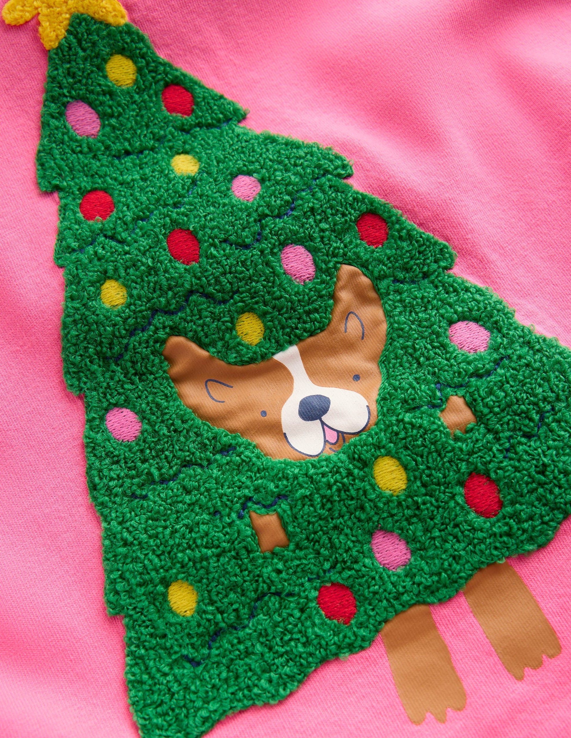 Long Sleeve Bouclé T-shirt-Pink Christmas Tree Dog-3