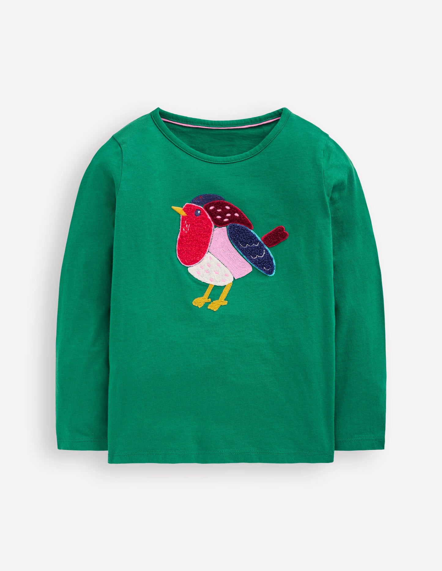 Long Sleeve Bouclé T-shirt-Pine Green Robin