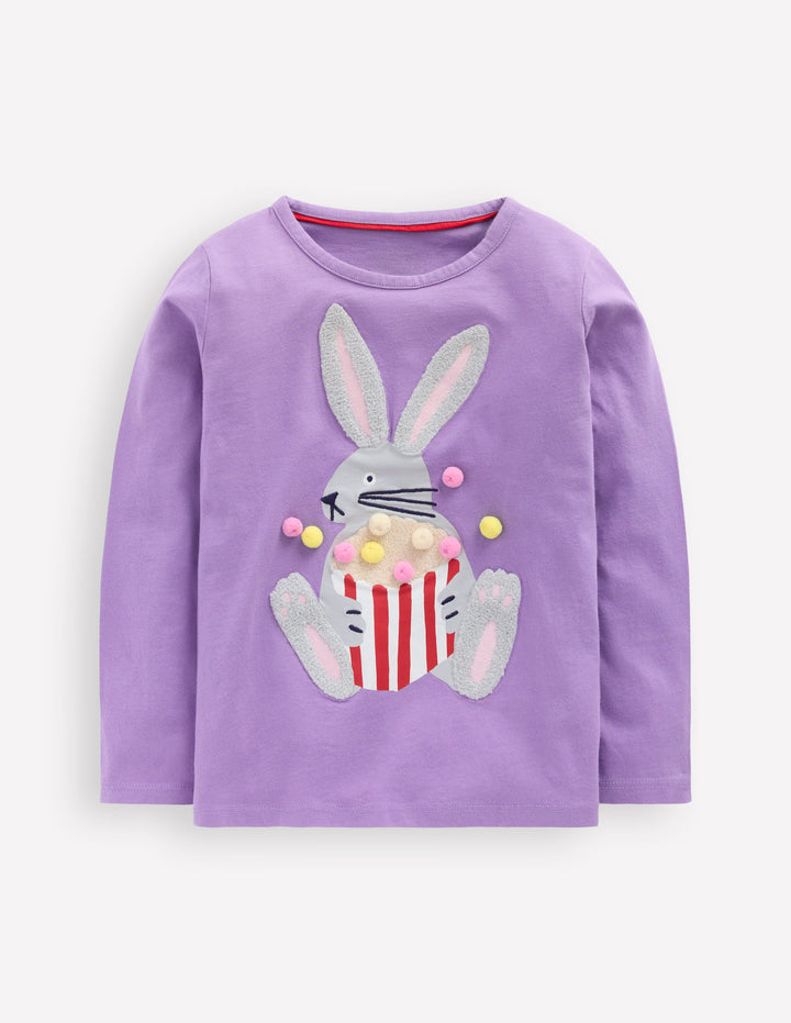 Long Sleeve Bouclé T-shirt-Aster Purple Popcorn Bunny