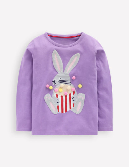 Long Sleeve Bouclé T-shirt-Aster Purple Popcorn Bunny-1