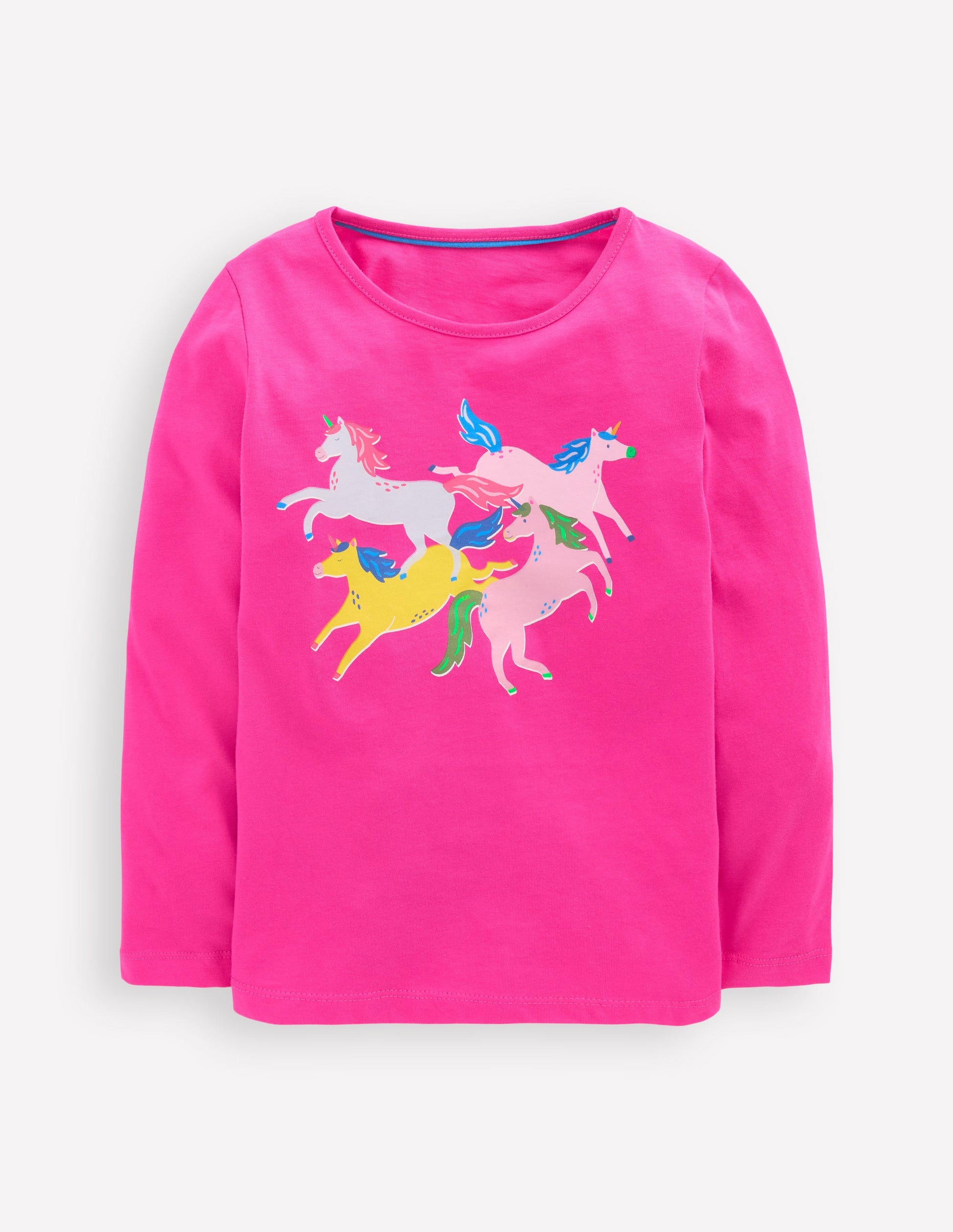 Long Sleeve Riso T-Shirt-Raspberry Pink Unicorns-1