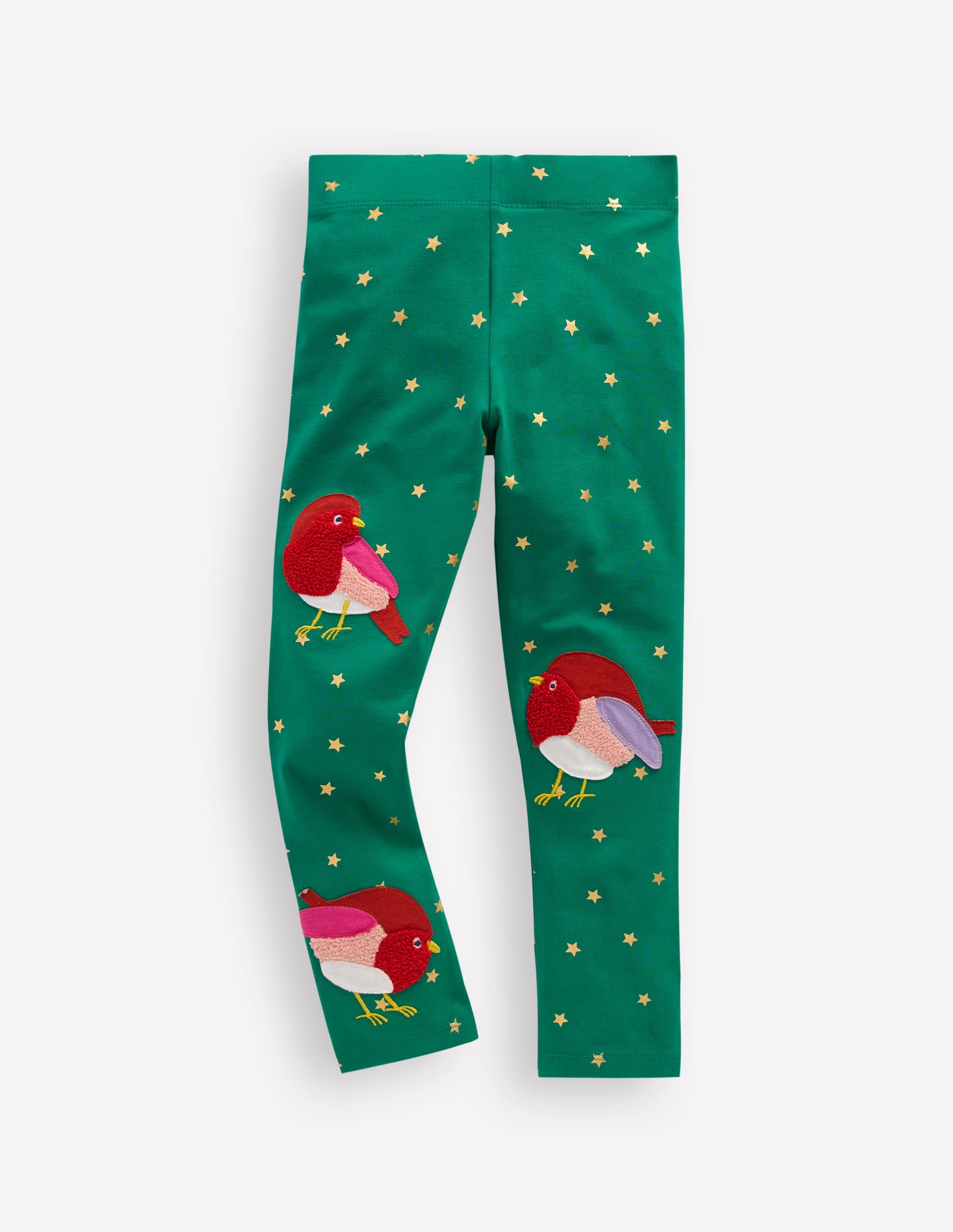 Appliqué Leggings-Jewel Green Robins - Image 1