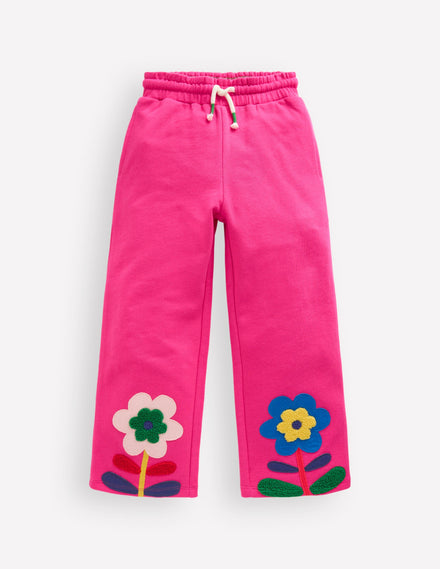 Bobbie Appliqué Sweatpants-Raspberry Pink Flowers