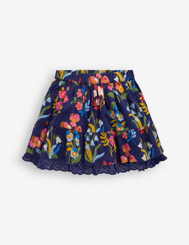 Printed Pull-on Woven Skirt-College Navy Pansy Bed