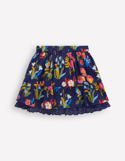 Printed Pull-on Woven Skirt-College Navy Pansy Bed-2